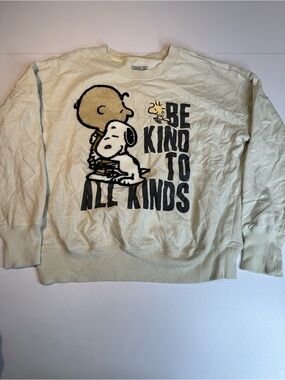 Peanuts Cream and Pale Yellow Ribbed Crewneck Sweatshirt